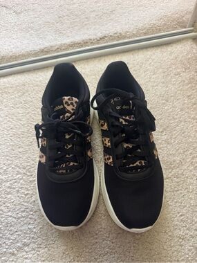 adidas Women’s Black Athletic Sneakers with Leopard Print Trim
